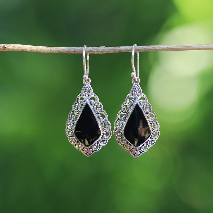 Boucles d'Oreilles Argent 925 & Coquillage Noir [0532]