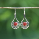 Boucles d'Oreilles Argent 925 & Corail Rouge [0537]