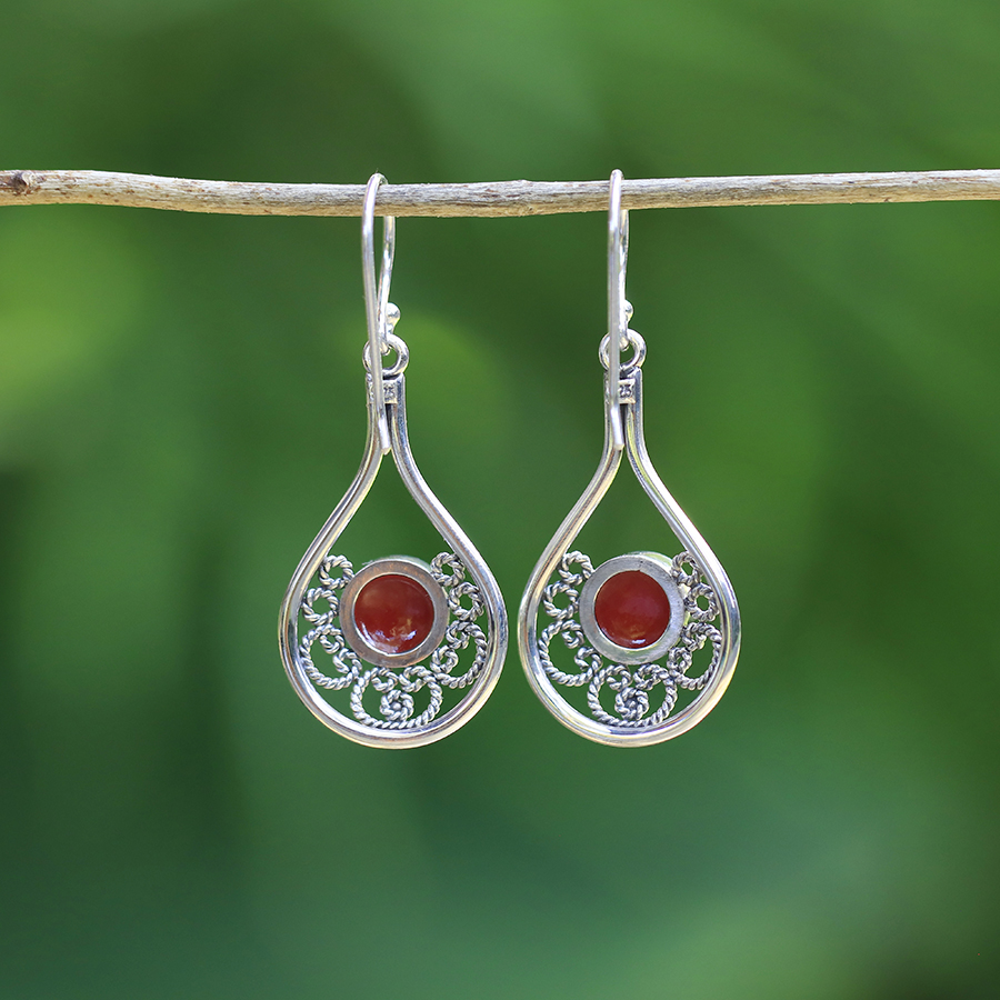 Boucles d'Oreilles Argent 925 & Corail Rouge [0537]