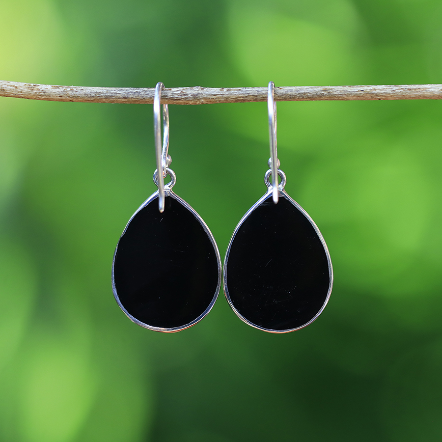 Boucles d'Oreilles Argent 925 & Coquillage Noir [0540]