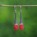 Boucles d'Oreilles Argent 925 & Corail Rouge [0542]
