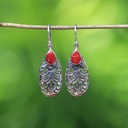 Boucles d'Oreilles Argent 925 & Corail Rouge [0549]