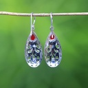 Boucles d'Oreilles Argent 925 & Corail Rouge [0549]