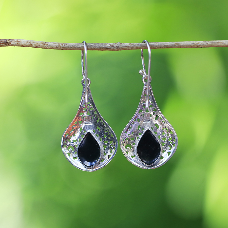 Boucles d'Oreilles Argent 925 & Coquillage Noir [0551]