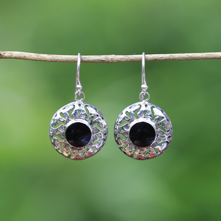 Boucles d'Oreilles Argent 925 & Coquillage Noir [0554]