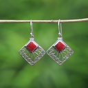 Boucles d'Oreilles Argent 925 & Corail Rouge [0556]