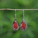 Boucles d'Oreilles Argent 925 & Corail Rouge [0557]