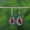 Boucles d'Oreilles Argent 925 & Corail Rouge [0557]