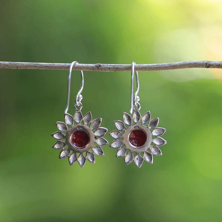 Boucles d'Oreilles Argent 925 & Corail Rouge [0558]