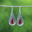 Boucles d'Oreilles Argent 925 & Corail Rouge [0559]