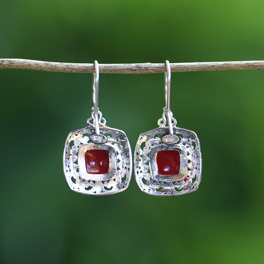 Boucles d'Oreilles Argent 925 & Corail Rouge [0563]