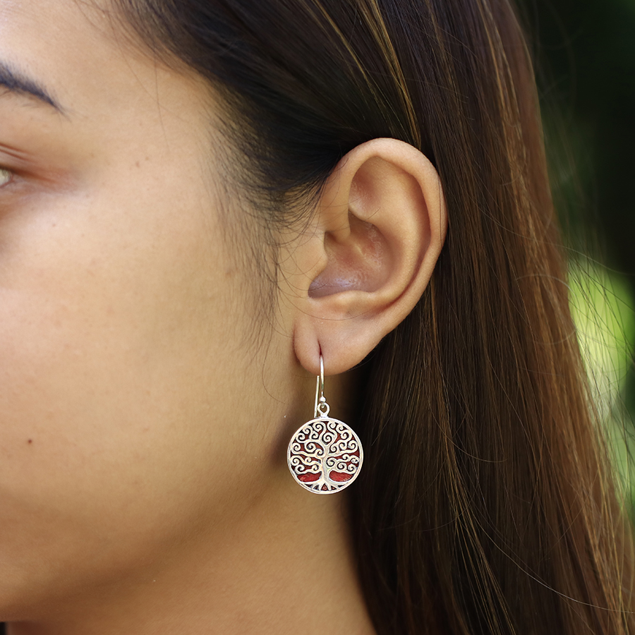 Boucles d'Oreilles Argent 925 & Corail Rouge [0565]