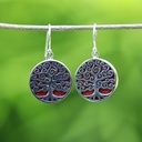 Boucles d'Oreilles Argent 925 & Corail Rouge [0565]