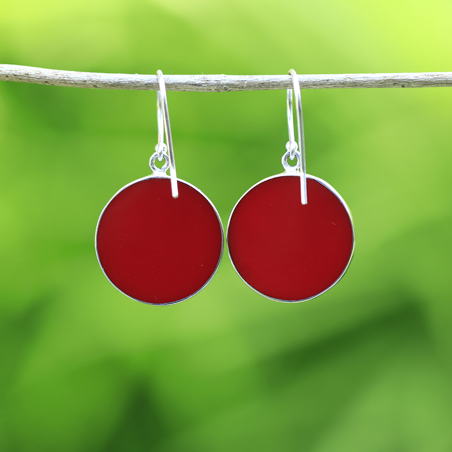 Boucles d'Oreilles Argent 925 & Corail Rouge [0565]