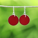 Boucles d'Oreilles Argent 925 & Corail Rouge [0565]