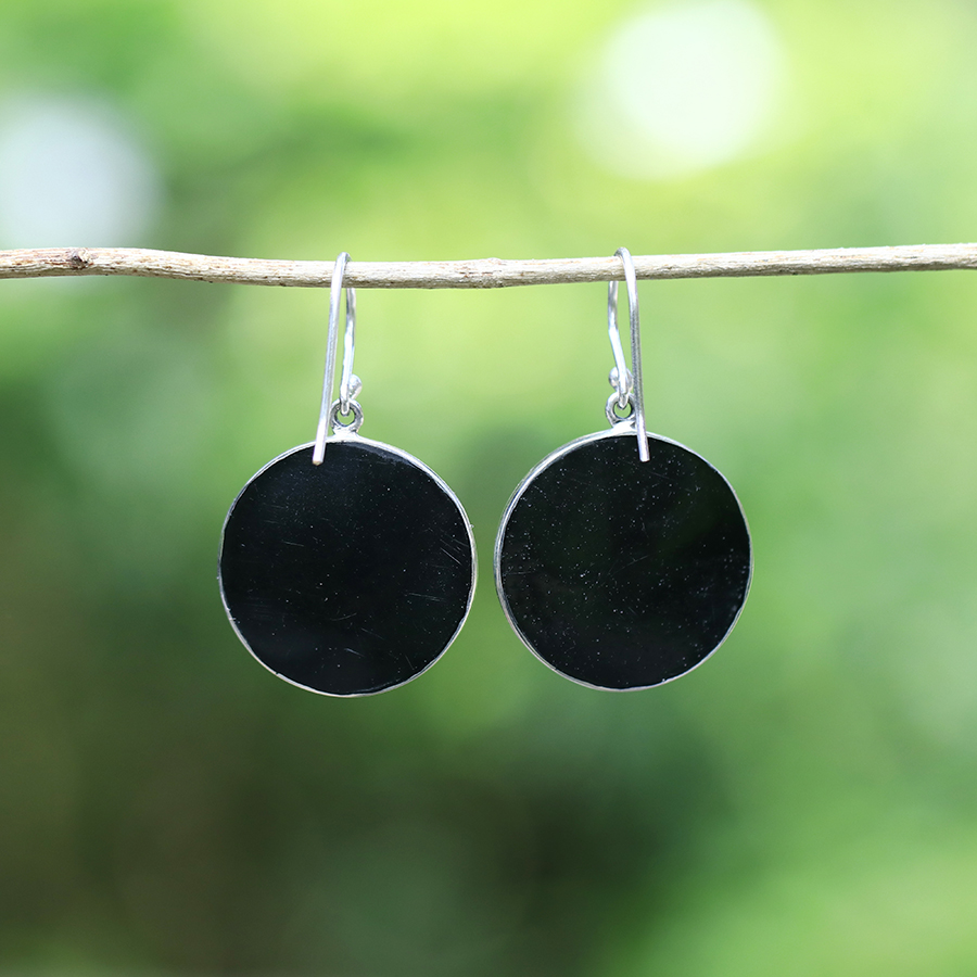 Boucles d'Oreilles Argent 925 & Coquillage Noir [0570]