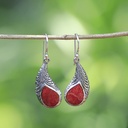 Boucles d'Oreilles Argent 925 & Corail Rouge [0574]