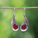 Boucles d'Oreilles Argent 925 & Corail Rouge [0574]