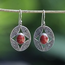 Boucles d'Oreilles Argent 925 & Corail Rouge [0575]