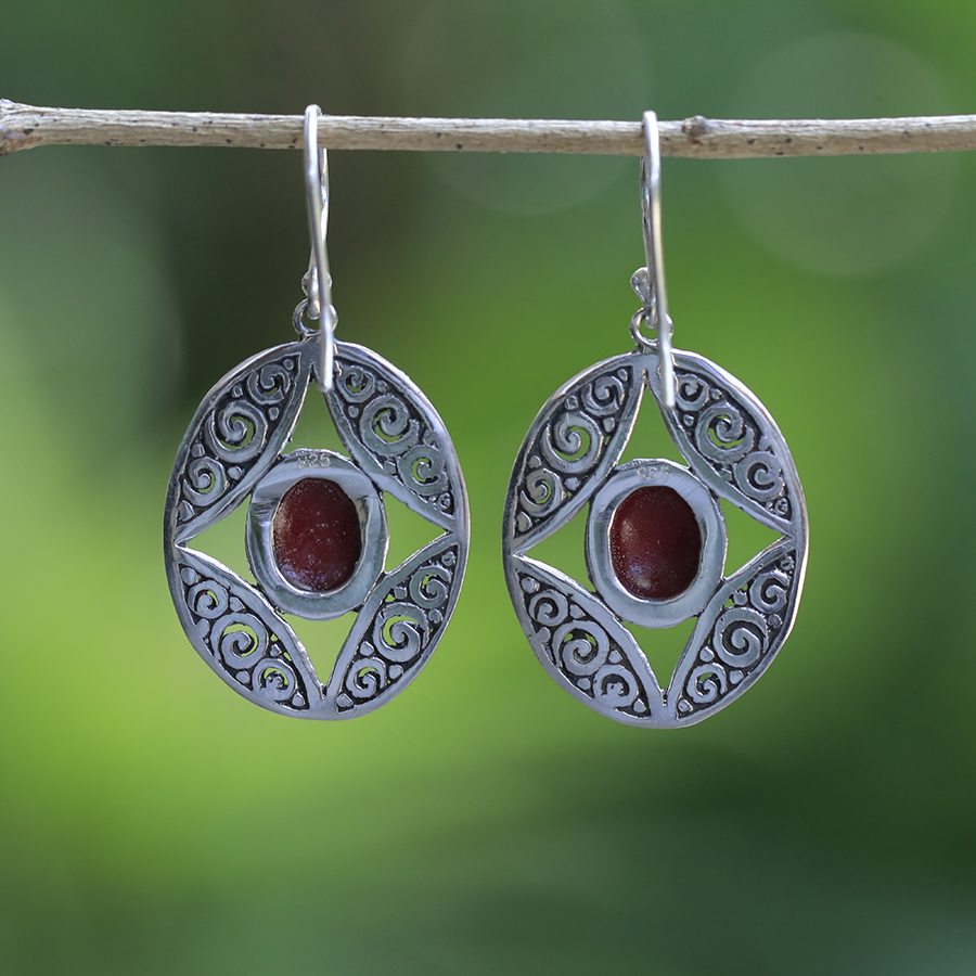 Boucles d'Oreilles Argent 925 & Corail Rouge [0575]