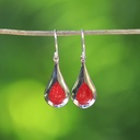 Boucles d'Oreilles Argent 925 & Corail Rouge [0577]