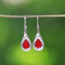 Boucles d'Oreilles Argent 925 & Corail Rouge [0577]