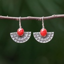 Boucles d'Oreilles Argent 925 & Corail Rouge [0590]