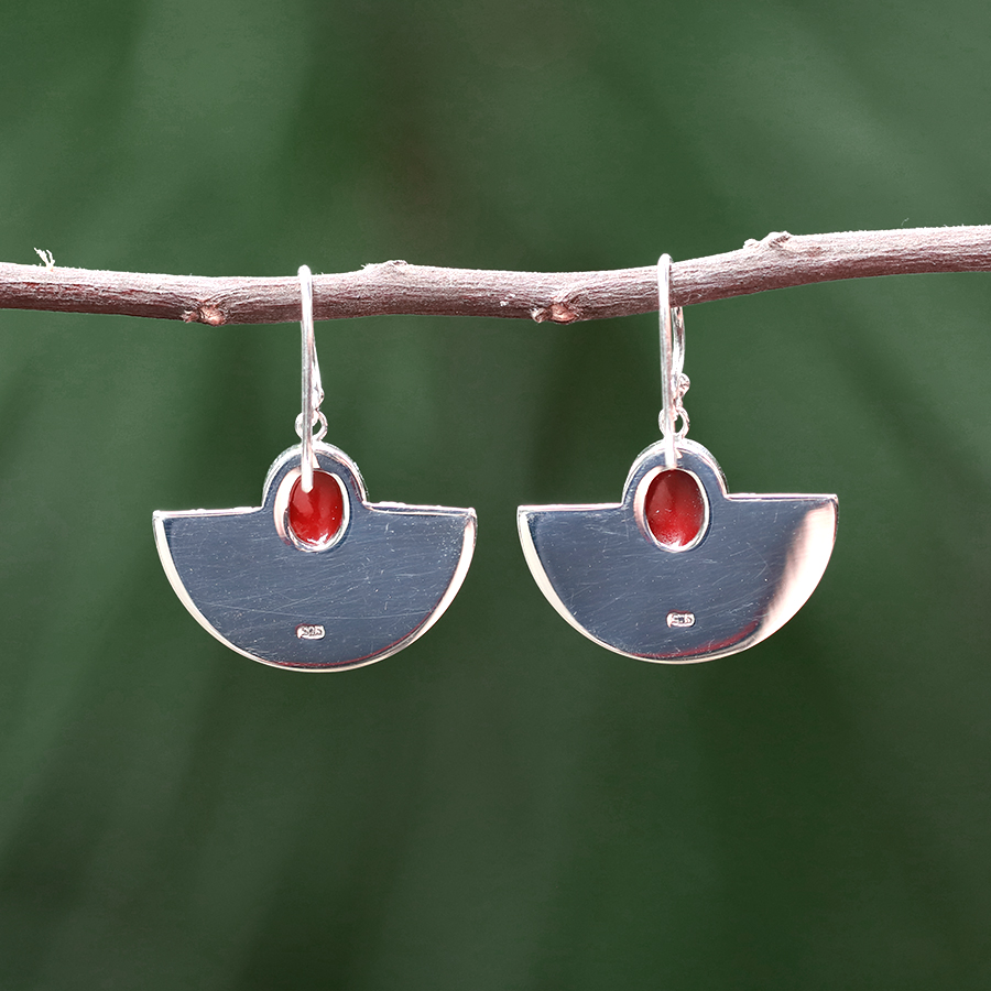 Boucles d'Oreilles Argent 925 & Corail Rouge [0590]