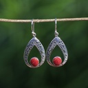 Boucles d'Oreilles Argent 925 & Corail Rouge [0647]