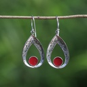 Boucles d'Oreilles Argent 925 & Corail Rouge [0647]