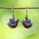 Boucles d'Oreilles Argent 925 & Corail Rouge [0688]