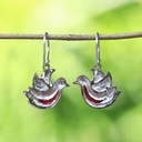 Boucles d'Oreilles Argent 925 & Corail Rouge [0688]