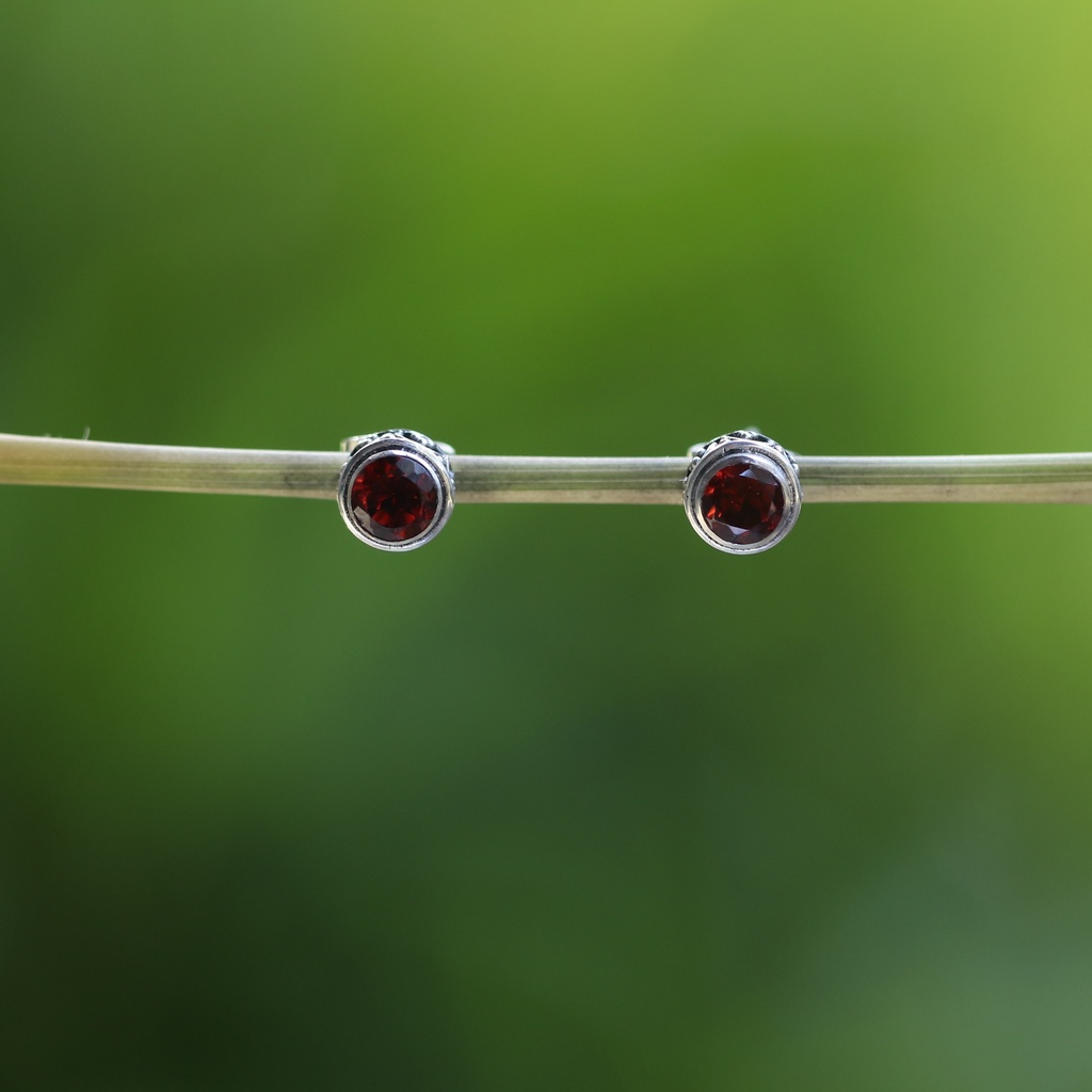 Boucles d'Oreilles Argent 925 & Grenat [0702]