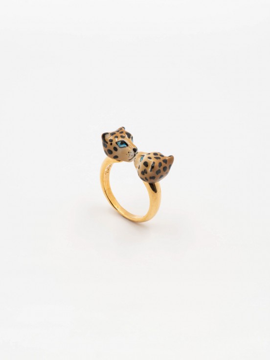 Bague Léopards Plaquées Or & Porcelaine