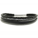 Bracelet Clic Mix Cuir et Coton 3 mm Noir