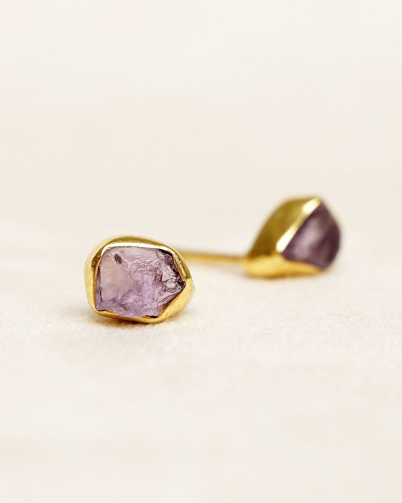 Puces d'Oreilles Février Argent Plaqué Or & Améthyste - Muja Juma