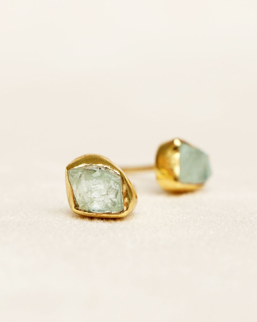 Puces d'Oreilles Mars Argent Plaqué Or & Aigue-Marine - Muja Juma