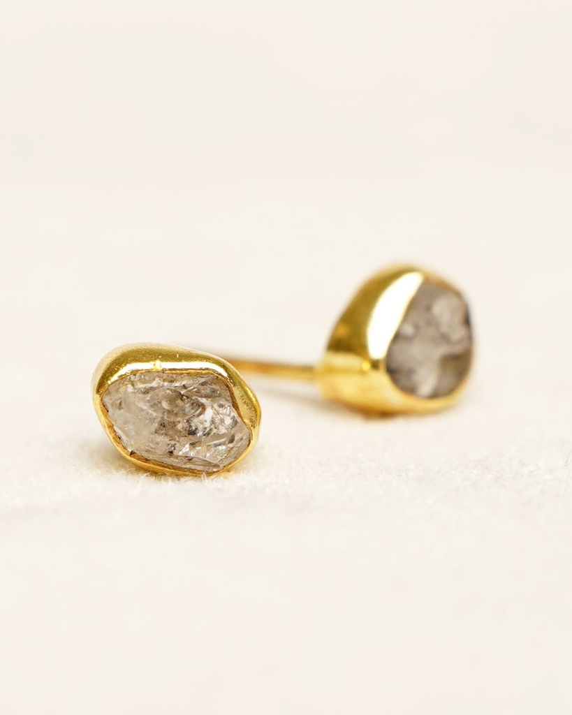 Puces d'Oreilles Avril Argent Plaqué Or & Diamand - Muja Juma