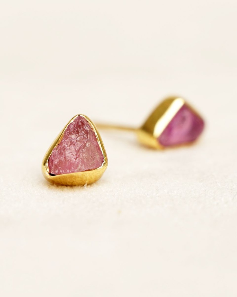 Puces d'Oreilles Octobre Argent Plaqué Or & Tourmaline - Muja Juma