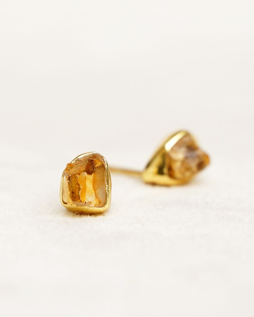 Puces d'Oreilles Novembre Argent Plaqué Or & Citrine - Muja Juma