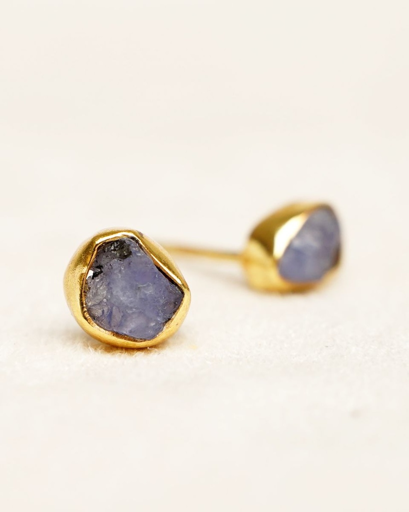 Puces d'Oreilles Décembre Argent Plaqué Or & Tanzanite - Muja Juma