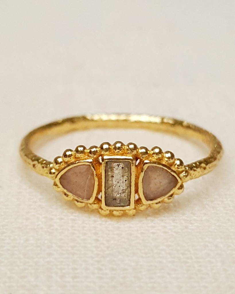 Bague Arista Argent Plaqué Or & Labradorite, Pierre de Lune Pêche - Muja Juma