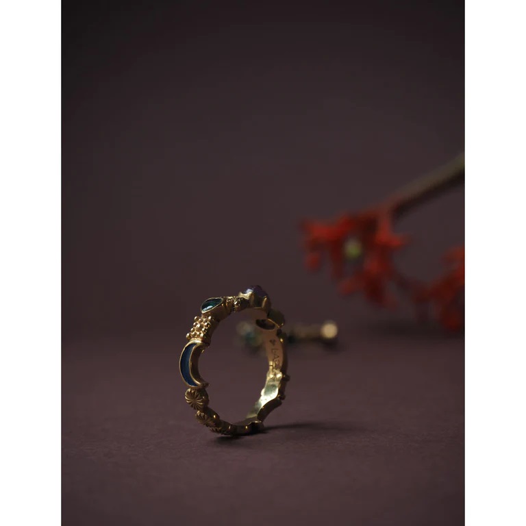 Bague 'Sacha' 'Elément' Laiton plaqué or 3 microns & émail & Agate verte - LA2L