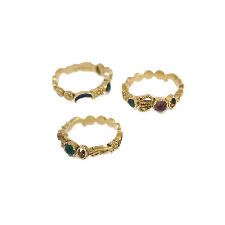 Bague 'Sacha' 'Elément' Laiton plaqué or 3 microns & émail & Agate verte - LA2L