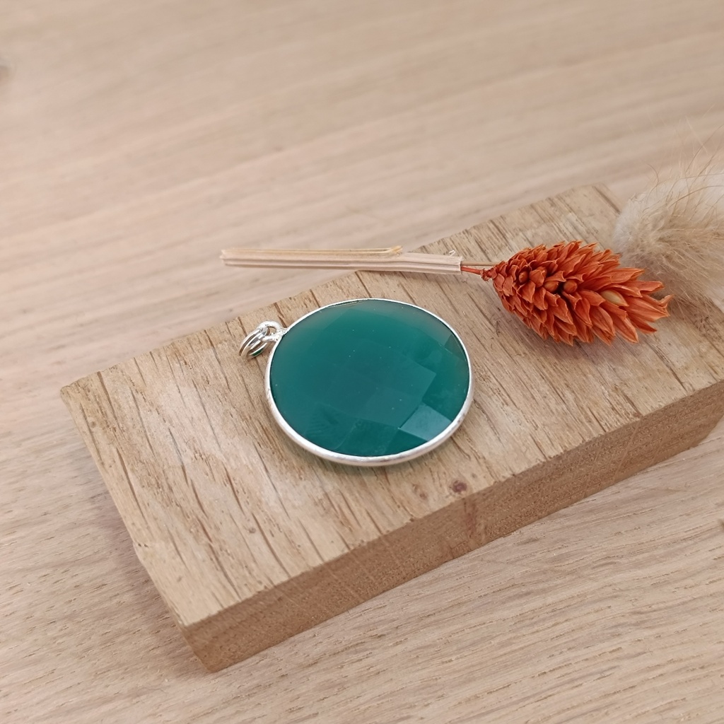 Pendentif Argent 925 & Onyx Verte [0357]