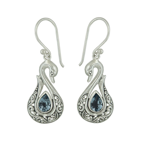 Boucles d'Oreilles Argent 925 & Topaze Bleu [0975]