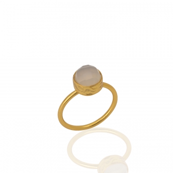 Bague Ajustable Laiton Plaqué Or & Calcédoine