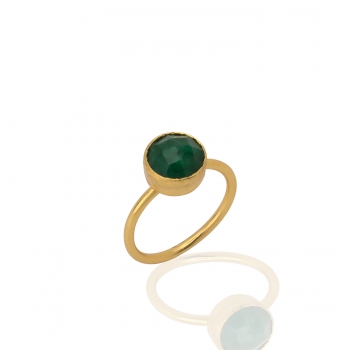 Bague Ajustable Laiton Plaqué Or & Emeraude