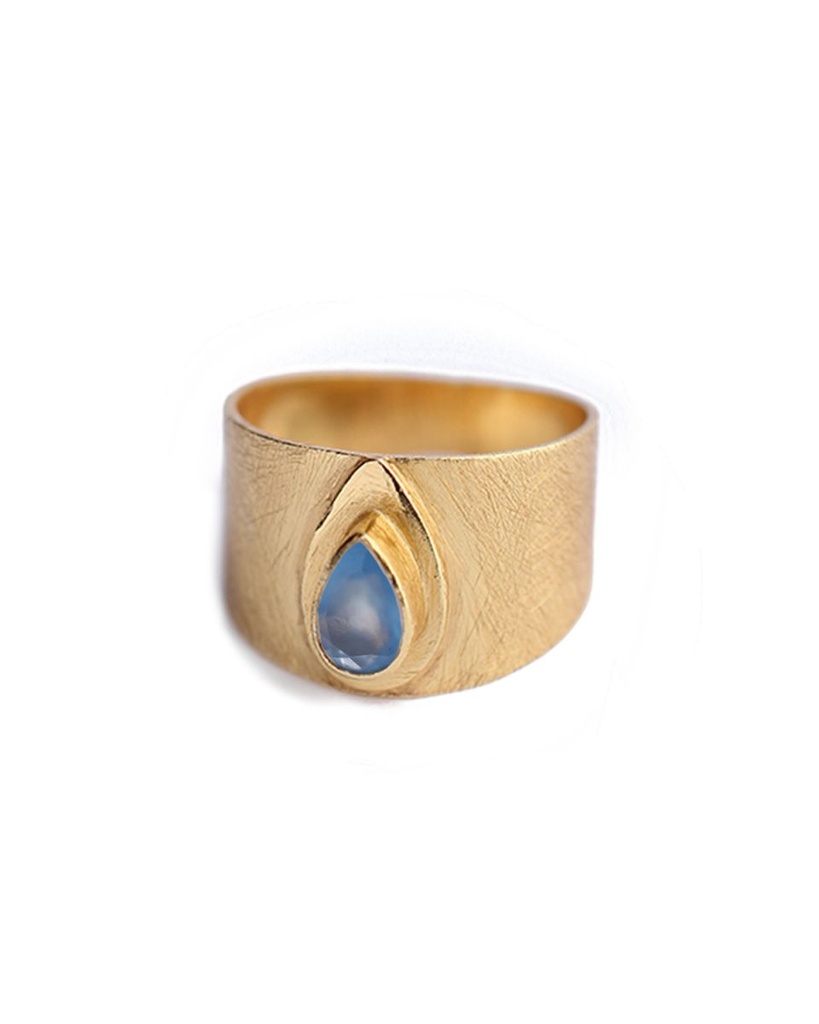 Bague Authentique Argent Plaqué Or & Calcédoine Bleue - Muja Juma