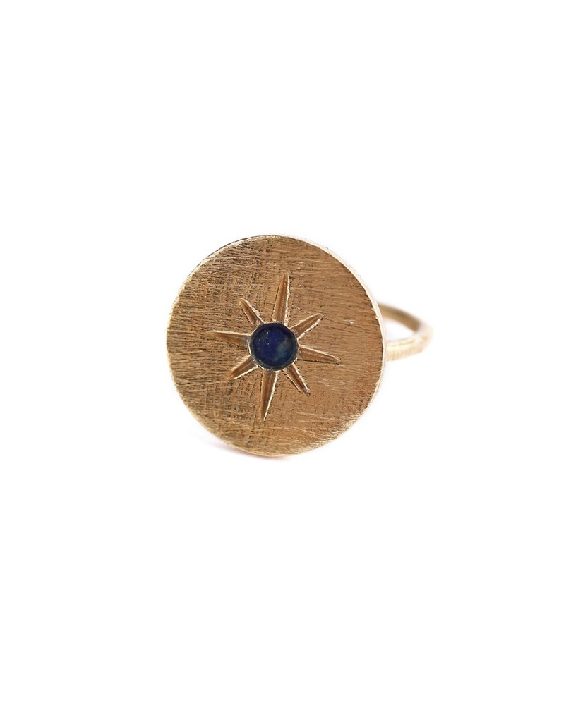 Bague Etoile Ronde Argent Plaqué Or & Lapis Lazuli - Muja Juma